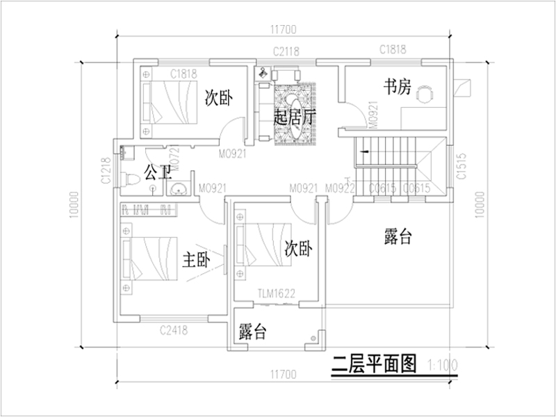 自建房屋二層設(shè)計(jì)平面圖