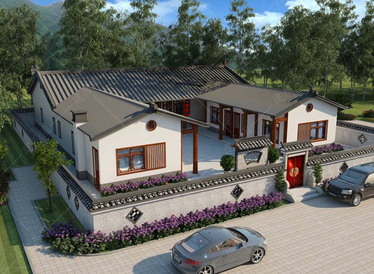 農(nóng)村一層四合院設(shè)計(jì)圖，帶庭院景觀設(shè)計(jì)