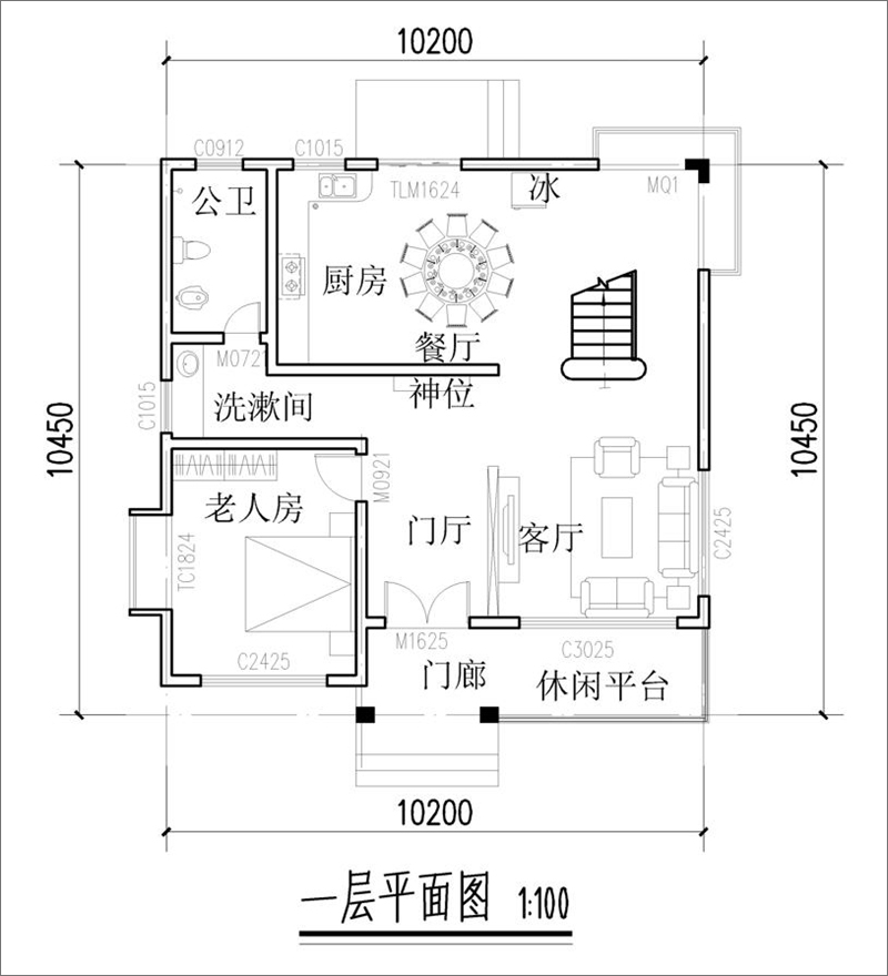 三層現(xiàn)代風(fēng)格別墅一層平面圖
