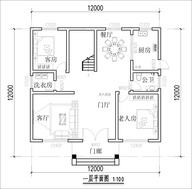 農村三層自建別墅一層平面布局圖