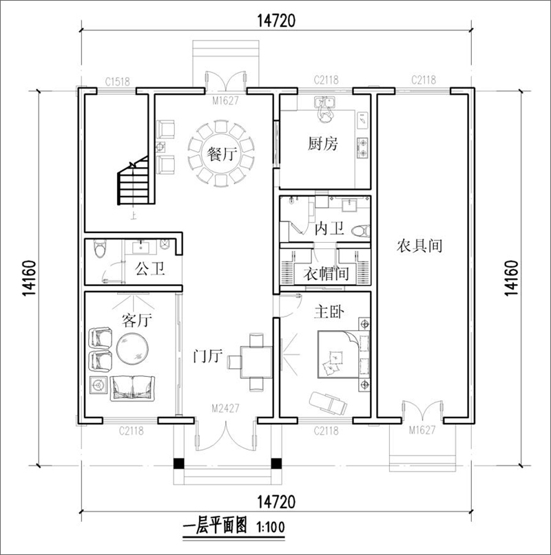 農(nóng)村中式別墅設一層戶型圖