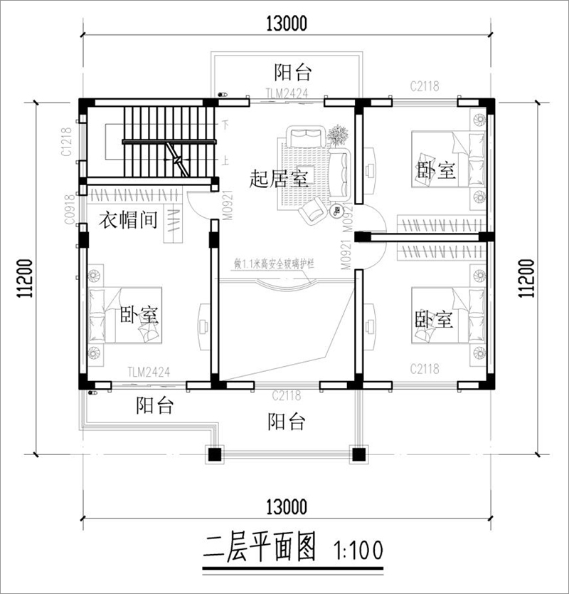 宜賓小別墅二層平面圖