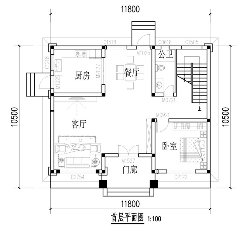 農(nóng)村三層樓房一層平面圖