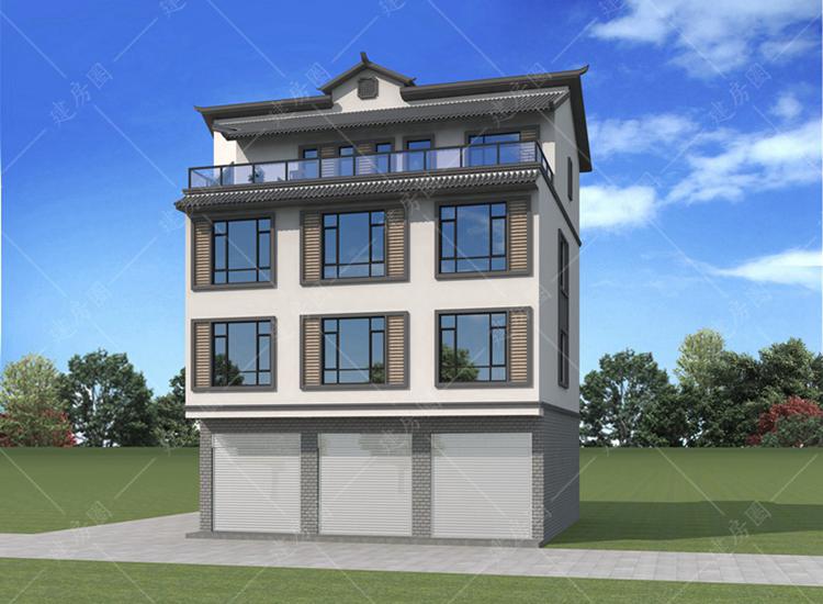 四層臨街自建房設(shè)計圖紙，底層商鋪上面住宅