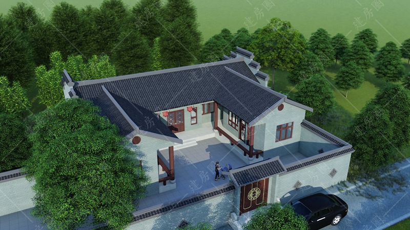 徽派農村自建房設計圖，白墻黛瓦馬頭墻經典造型