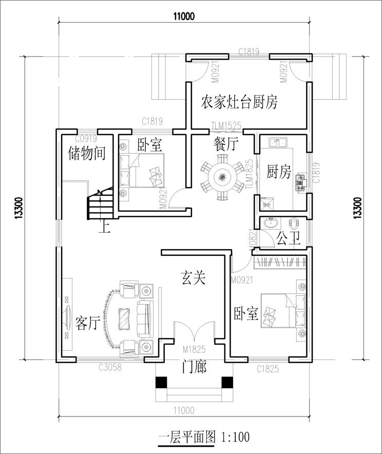 11米x13米農(nóng)村三層自建房平面圖