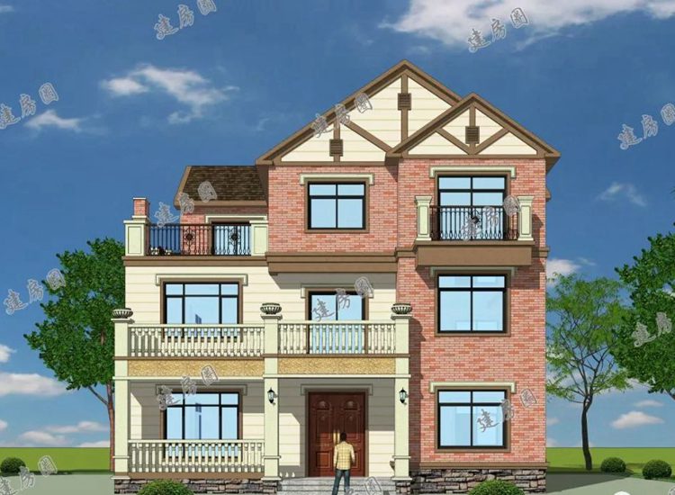 農(nóng)村三層英式住宅設(shè)計圖紙，挑空客廳+大開間+大露臺