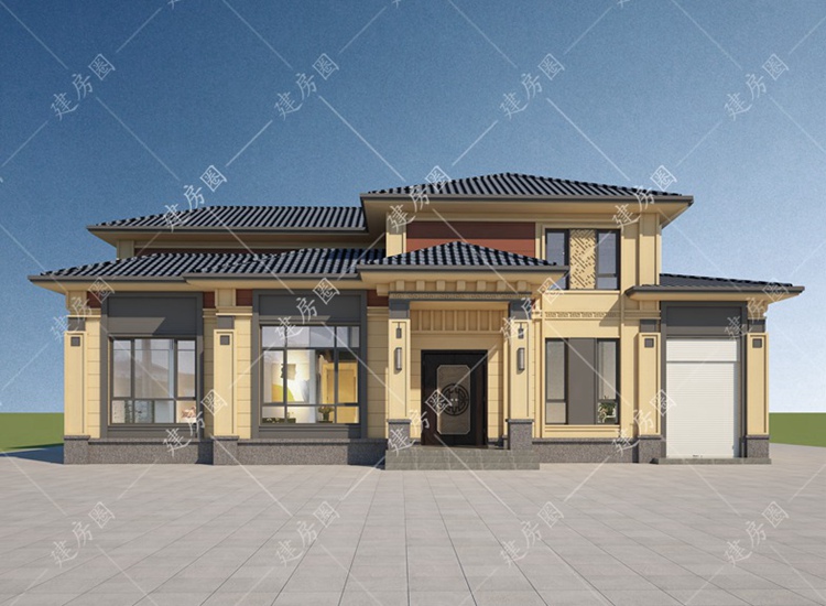 19米x10米農(nóng)村二層別墅設(shè)計圖紙，新中式外觀時尚經(jīng)典